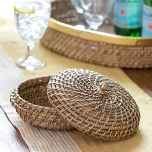 Vintage Style Woven Rattan Lidded <b>Box</b> Traditional Rattan <b>Small</b> <b>Box</b> <b>With</b> <b>Lid</b> for Storage - Product Image 4