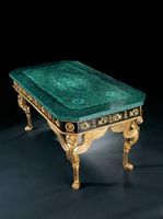 Hochwertiger Malachit-Couchtisch mit 24-Karat-Goldplattierung, Verstellbares Modernes Design für Wohnzimmer und Heimdekoration