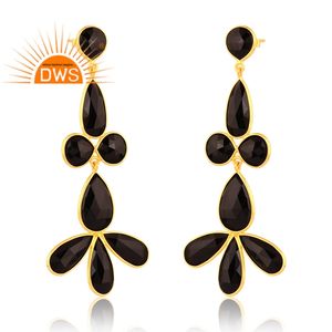Dernière conception de boucles d'oreilles en argent sterling plaqué or 18 carats avec pierres précieuses en onyx noir naturel Demi Fine Jewelry Manufacturer - Product Image 2