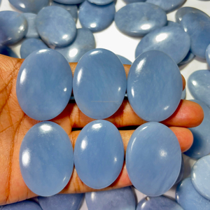 Angelite Cabochon Cabochons Naturel Semi-Précieux Énergie Lisse Guérison Angelite Pierres Précieuses Mix Taille Dos Plat Vente en Gros Lâche - Product Image 1