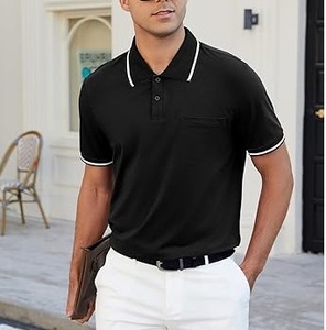 <b>Top</b> Selling High Quality Plain Blank Black Color Turtleneck Collar Breathable Regular Fit for Golf T-Shirt Summer 100% Cotton - Product Image 4