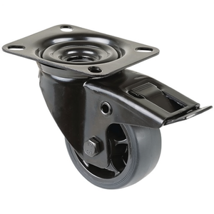 BS Casters for Furniture 80mm Wheel Diameter Swivel Caster with Brake 100kg Load Capacity 104x80mm Black Rubber - Product Image 3