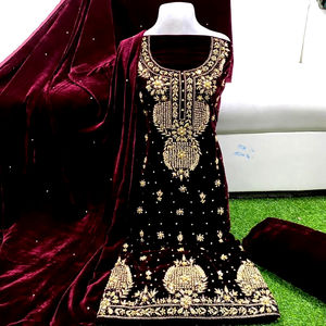 Premium Quality Handmade Nakshi Dabka Work <b>Velvet</b> Lehenga Choli Pakistani <b>Women's</b> Wedding <b>Dress</b> - Product Image 1
