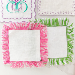 Gingham-servilletas de cóctel de lino 100%, azul marino, 6x6 pulgadas - Product Image 4