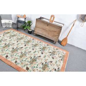 Alfombra tradicional de lana naranja Beige de 5x8,5 pies Vintage turco clásico diseño de retazos para sala de estar dormitorio tejido con respaldo de látex - Product Image 5