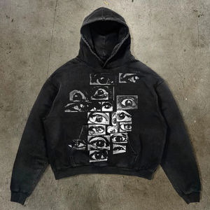 Vente en gros Pull-over unisexe vintage lavé à l'acide Pull à capuche Boxy Fit Sun Faded Old Sweater avec col à capuche technique de bouffée OEM - Product Image 3