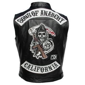 Broderie respirant moto gilet hommes en cuir sans manches veste véritable cuir de vachette Club équitation motard gilets haute rue - Product Image 6