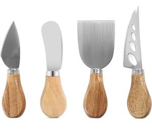 Gran oferta, Juego de 4 Uds. De cuchillos de queso de acero inoxidable con mango de madera para cortador de mantequilla, herramienta de cocina para el hogar, vajilla - Product Image 1