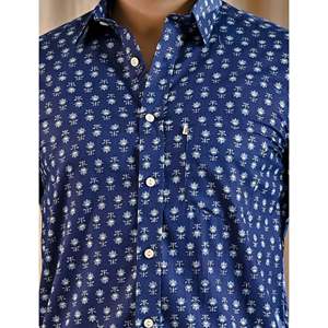 Chemise décontractée en popeline de coton bleue imprimée pour homme, chemise à manches longues pour homme, respirante, 100% coton - Product Image 2