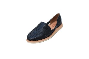 Mocassins en cuir tressé noir à semelles plates, chaussures décontractées à enfiler pour femmes. - Product Image 2
