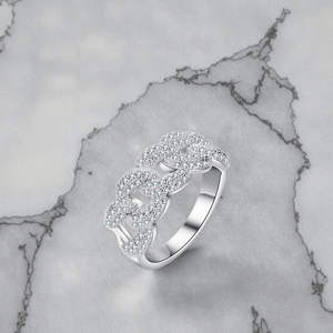 Bague de mariage classique demi-éternité personnalisée de haute qualité, pavé de moissanite de luxe, argent 925, chaîne cubaine, pour homme et femme - Product Image 4