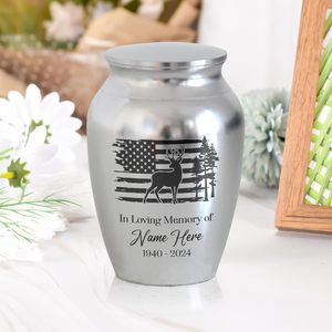 Personalized Deer Hunting Urns Stainless Steel Decorative <b>Memorial</b> <b>Keepsake</b> Urns for Human Ashes Gifts Hunter Custom Size Silver - Product Image 5