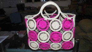 Panier tressé en paille fait main à motif circulaire, capacité 4 personnes, avec cordon de serrage en tissu, style mode, sac à déjeuner portable et décontracté pour - Product Image 6