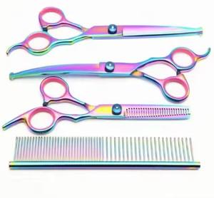 High quality stainless steel 7.0 Inch Professional <b>Dog</b> Scissors Curved Scissor Pet <b>Grooming</b> Animal Hair Polishing <b>Tool</b> Dual Tail - Product Image 3