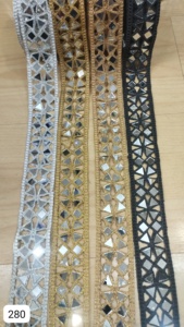 Custom Luxury Mirror Embellished Lace Border <b>for</b> Saree & Kurti Design Wide Mirror Lace Trim <b>for</b> DIY Crafts and Fashion - Product Image 4