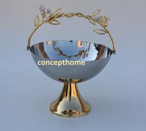 Silver Stainless <b>Steel</b> <b>Bowl</b> Leafy Flower Shape Design Stand BPA Free Disposable Party Table Top Decor for Home Hotels - Product Image 6