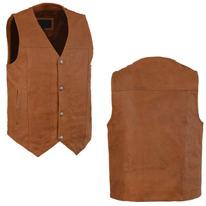 เสื้อกั๊กหนังสีน้ำตาลวินเทจสำหรับผู้ชายใหม่10กระเป๋า - Product Image 6