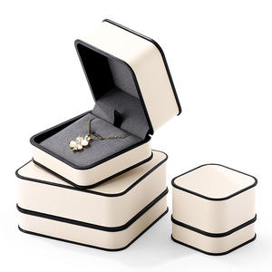 Cajas de Anillos de Cuero Azul de Lujo para Joyería, Caja de Joyería Cuadrada con Patrón para Pulseras y Brazaletes - Product Image 2