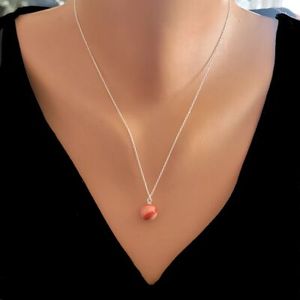 Collier en argent sterling 925 avec perle d'eau douce, pierre de corail, boule de diamant, plaqué rhodium et or, chaînes tendance pour fiançailles - Product Image 1