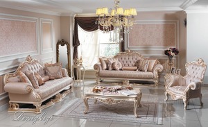 Juego de sofá de salón tallado en madera real, sala de estar de cuero para juego de muebles, juego de sofá de cuero de madera clásico para decoración del hogar - Product Image 2