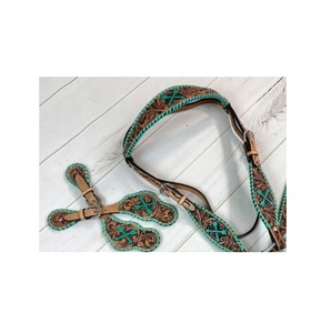 Venta caliente Beige de primera calidad de cuero de caballo Headstall & Breast collar Tack Set con diseño de herramientas florales Accesorios de equitación - Product Image 2