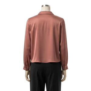 Chemisier en satin élégant pour femmes, tissu doux et soyeux, boutons à manches longues, design pour automne, bureau, vêtements de mode décontractés, hauts - Product Image 3
