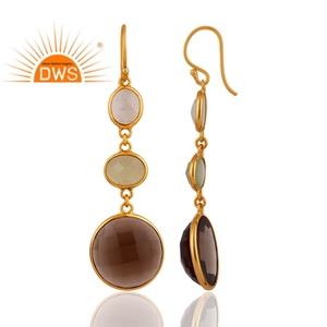 925 Sterling <b>Silver</b> Natural Prehnite Chalcedony Moonstone And Smoky Quartz Gemstone Dangle Earring Jewelry Manufacturer - Product Image 2