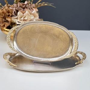 Plateau rond en marbre avec poignées en métal Plateau de service à cupcakes et à pâtisseries de qualité supérieure Plateau de table et assiettes décoratifs pour mariage et fête - Product Image 6