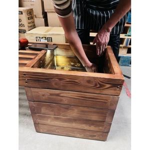 Banc d'extérieur moderne de 6 pieds avec jardinière en bois, banc d'entrée et de patio/jardin en bois véritable - Product Image 6