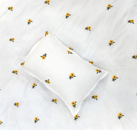 Ensembles de literie personnalisés en gros 100% coton housse de couette taies d'oreiller brodées tournesol motif végétal pour la maison hôtel mariage