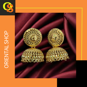 Boucles d'oreilles haut de gamme serties de boucles d'oreilles de style Jhumka plaquées or 22CT de conception traditionnelle bijoux pour femmes - Product Image 3