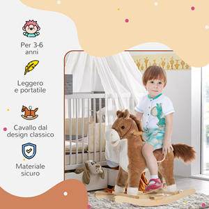HOMCOM Rocking Horse Toy with Realistic Sounds for Babies 36-72 Months, Includes 2 <b>AA</b> <b>Batteries</b>, Brown - Product Image 4