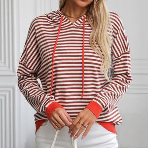 Ropa de calle 2025, sudaderas con capucha de manga larga a rayas para mujer, sudaderas con capucha holgadas informales para mujer - Product Image 5