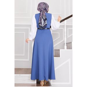 Hijab ceinturé à boutons indigo longue longueur - Product Image 4