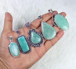 Designer <b>Silver</b> Plated Amazonite Gemstone Pendant <b>Necklace</b> Mixed Shape <b>Crystals</b> Amazonite Jewelry with Charms - Product Image 2