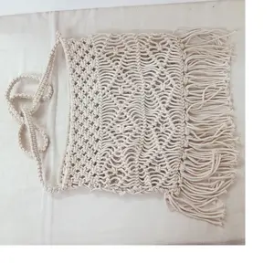 由100% 棉线制成的定制棉macrame绳袋，适用于时尚配饰商店和沙滩装商店
