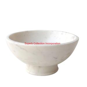 Bol de piédestal en marbre naturel blanc fabriqué à la main élégant service de fruits décoratif pour la décoration de maison de luxe et l'affichage de Table de cuisine - Product Image 1