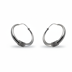 Pendientes de Aro Minimalistas de Plata 925 con Detalle Tribal Oxidado y Piedra Natural para Uso Diario, Joyería Casual/Deportiva para Mujer - Product Image 3