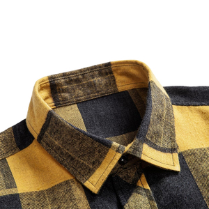 Chemise en flanelle de coton doux à carreaux jaune et noir avec chemise en flanelle pour une tenue décontractée et deux poches poitrine - Product Image 3