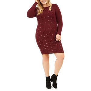 Robe pull rouge élégante pour femme grande taille X-Large Derek Heart, style bodycon tendance avec taille naturelle et détails cloutés - Product Image 1
