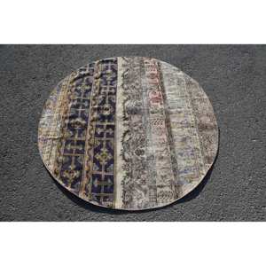 Tapis Vintage Bohème Violet Beige Laine Turque 4.6ft X 4.6ft Classique Rectangulaire Design Patchwork Motif pour Entrée Couloir - Product Image 1