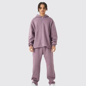 Survêtements personnalisés pour hommes, décontractés, unis, délavés à l'acide, à imprimé évasé, à capuche, à séchage rapide, en molleton de coton OEM, deux pièces, hiver - Product Image 1