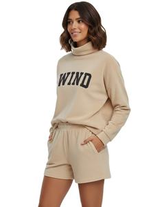 Conjunto Casual de 2 Piezas para Mujer, Cuello Alto Simulado, Pantalones Cortos, Material de Poliéster y Algodón, Transpirable, Ecológico, para Invierno - Product Image 1