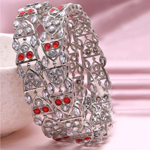 Modern Luxury Silver Plated Reverse AD Rhodium Bangles Sets Fashionable <b>Brass</b> Bangles - Product Image 2