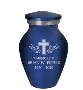 Grabado Siempre y para siempre en nuestros corazones Pequeña urna de recuerdo Urnas de tamaño personalizado grabadas para adultos Cenizas humanas Azul - Product Image 1