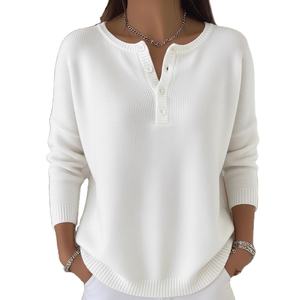 Pull-over pour homme en tissu non tissé de haute qualité, nouveau, à boutons, uni, teint en couleur unie, manches longues, polyester/coton, vêtement décontracté - Product Image 3