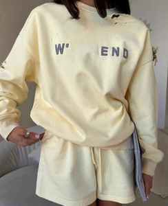 ชุดวอร์ม2ชิ้นมีฮู้ดโอเวอร์ไซส์ฤดูหนาวสีพื้นสำหรับผู้หญิง-สเวตเชิ้ตและกางเกงขาสั้นแขนยาวใส่ได้ทั้งชายและหญิง - Product Image 1