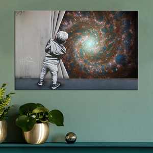 Tableau sur toile Curious Child Galaxy : inspiration cosmique imprimée, toile encadrée - Product Image 1