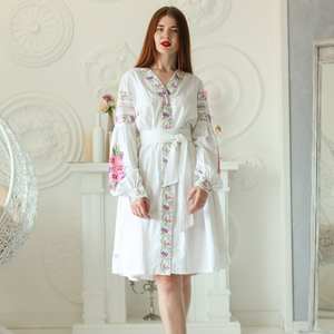 Vestido de Lino Vyshyvanka, Vestido Folclórico Ucraniano Bordado Netin, PJ-0015, Vestido Étnico Informal de Verano Hecho a Mano - Product Image 1