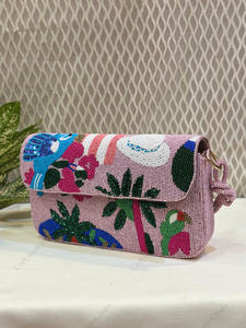 pink beaded tropical bird clutch bag Indian fully handcrafted women evening party <b>handbag</b> designer wedding luxury purse handmade - Product Image 2